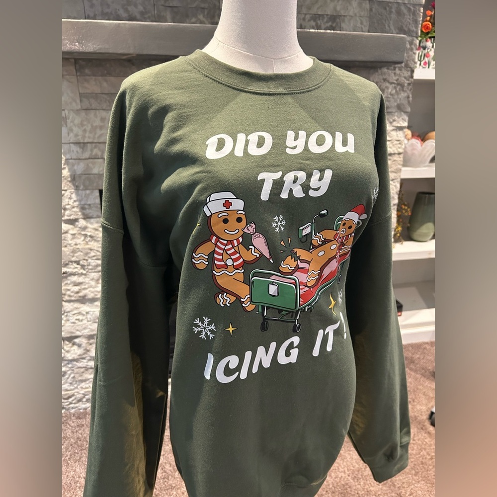 Gildan Olive Green Heavy Blend Christmas Sweatshirt